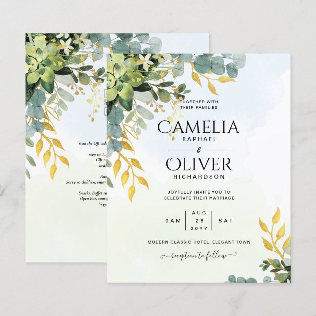 BUDGET Vert or Eucalyptus Feuille Mariage (Devant / Derrière)
