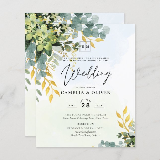 BUDGET Vert or Eucalyptus Feuille Mariage (Devant / Derrière)
