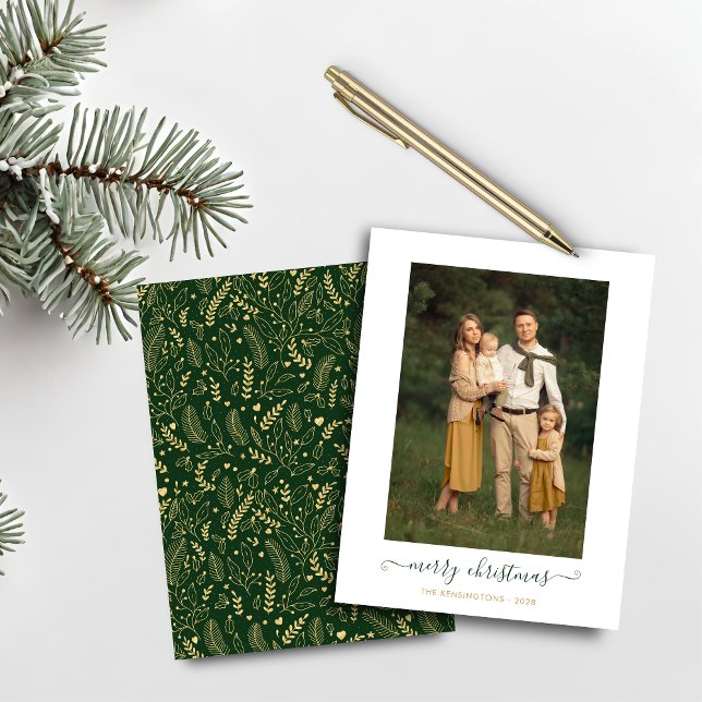 BUDGET Vert or simple Joyeux Noël photo (BUDGET Green Gold Simple Merry Christmas Photo Card)