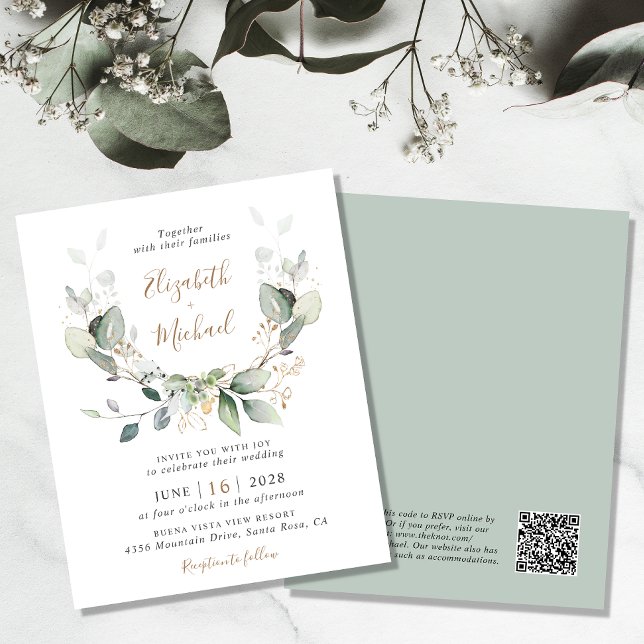 Budget vert QR Code Faire-part de mariage (An elegant wedding Invitation to set the tone for an unforgettable event)