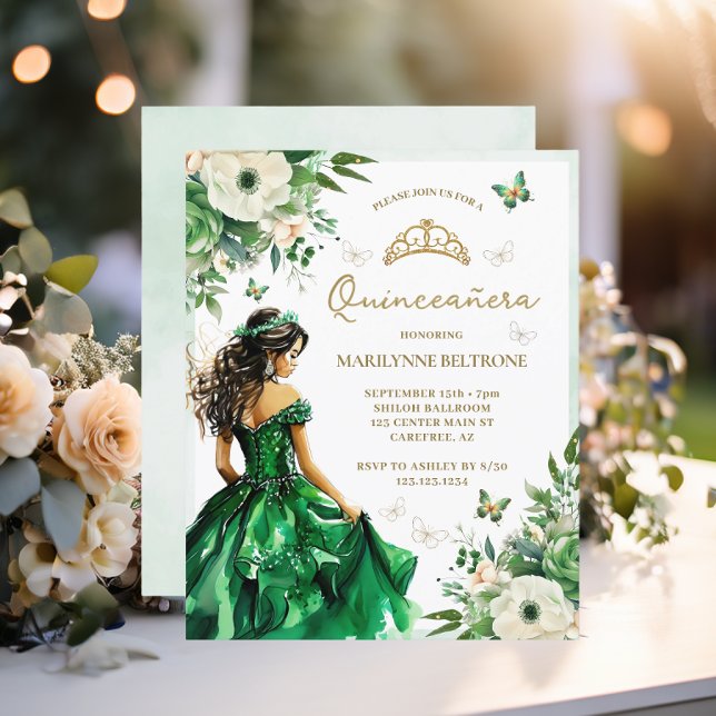 Budget Vert Robe Florale Papillon Quinceañera (Créateur téléchargé)