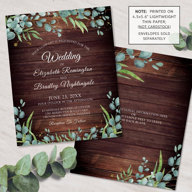 Budget Vert Rustique Eucalyptus Mariage Invitation (Créateur téléchargé)