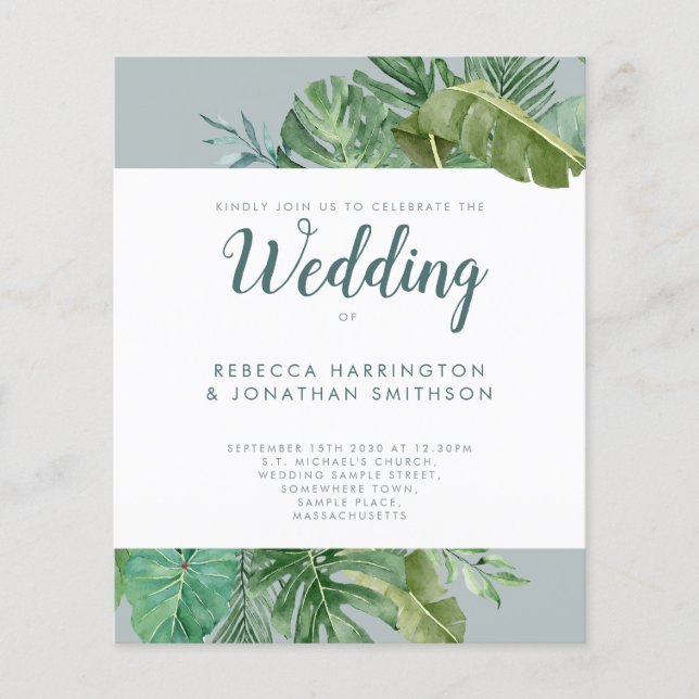 Budget Vert tropical Greenery Mariage gris Invitat (Devant)