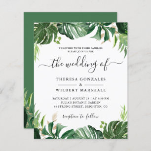 Budget vert Tropical Palm Leaf Mariage Invite
