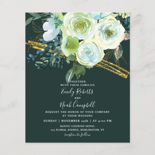Budget Vert Turquoise Floral Gold Photo Mariage (Devant)