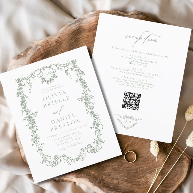 Budget vert Victorian QR Code Tout en un Mariage (Créateur téléchargé)