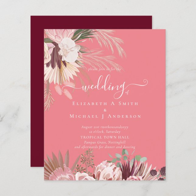 BUDGET Vin Bourgogne Pampas Grass Mariage Tropical (Devant / Derrière)