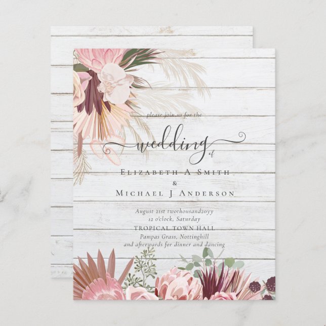 BUDGET Vin Bourgogne Pampas Grass Mariage Tropical (Devant / Derrière)