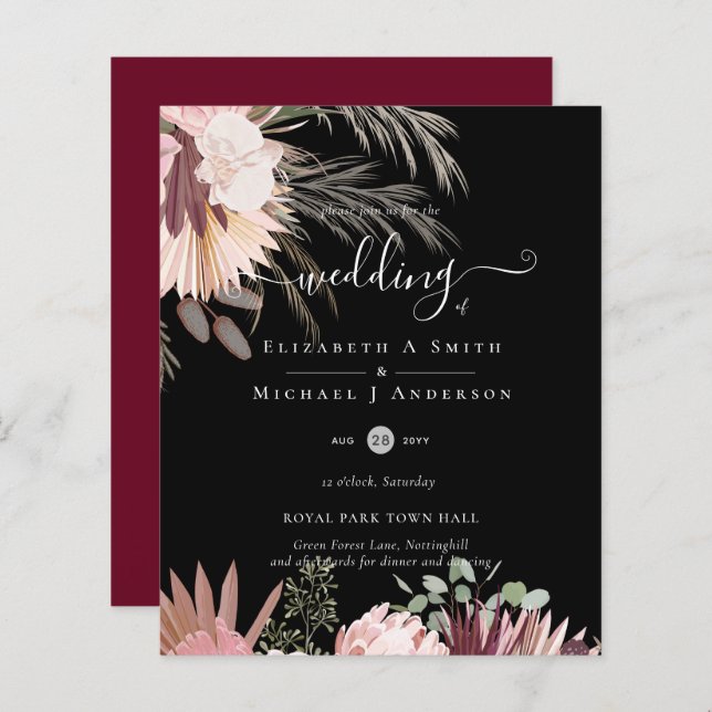 BUDGET Vin Bourgogne Pampas Grass Mariage Tropical (Devant / Derrière)