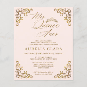 BUDGET Vintage Blush Pink Gold Mis Quinceañera