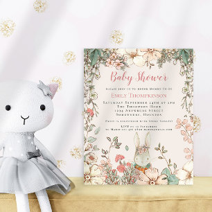 Budget Vintage Bunny fille Baby shower Invitation