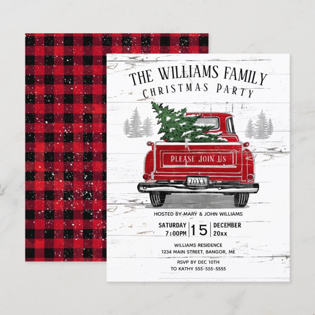 Budget Vintage Camion rouge Noël Invitation (Devant / Derrière)