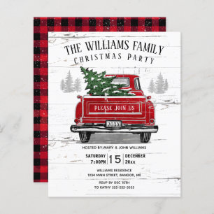Budget Vintage Camion rouge Noël Invitation