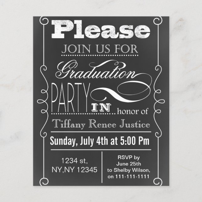 Budget Vintage Chalk Graduation partie Invitation (Devant)