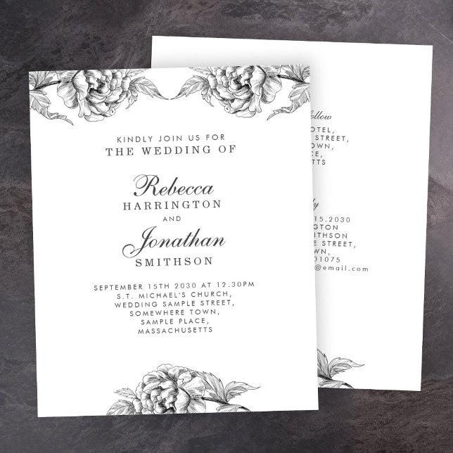 Budget Vintage Floral Black White Mariage Invitati (Créateur téléchargé)