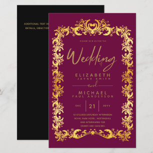 BUDGET Vintage Or encadré Basse Mariage Invitation
