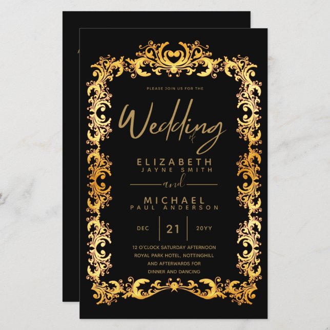 BUDGET Vintage Or encadré Basse Mariage Invitation (Devant / Derrière)