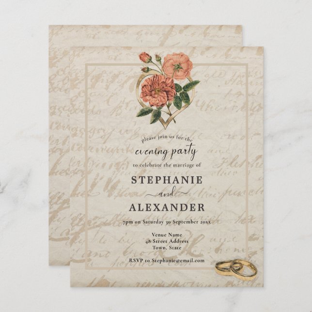 Budget Vintage Rose Floral Soirée Invitation (Devant / Derrière)