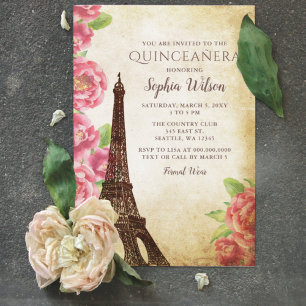 Budget Vintage Tour Eiffel Quinceañera Invitation