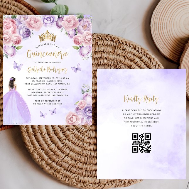 Budget Violet Fard Floral Code QR Quinceañera (Créateur téléchargé)
