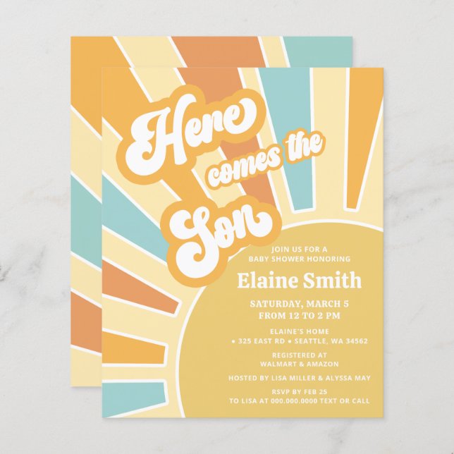 Budget Voici le fils baby shower Invitation (Devant / Derrière)