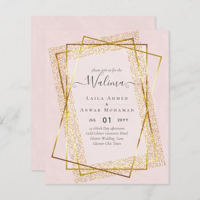 Budget Walima Musulman Mariage Gold Frame Invitati (Devant / Derrière)