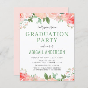 Budget Watercolor Floral Graduation Invite