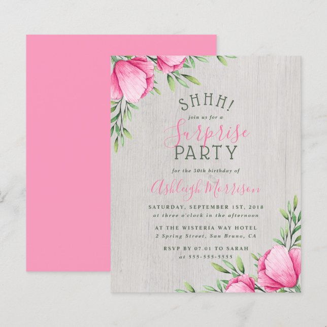 Budget Watercolor Flowers & Wood Surprise Party (Devant / Derrière)