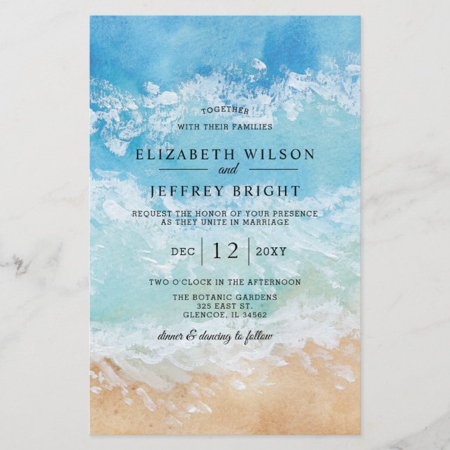 Budget Watercolor Plage Mariage Invitation (Devant)