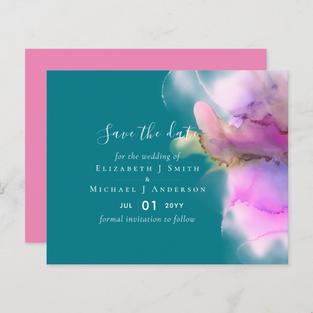 Budget Watercolor Wedding Abstract Save Dates (Devant / Derrière)