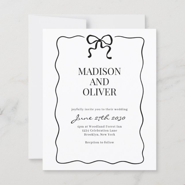 Budget Whimsical Black Bow Tie Wedding Invitation (Devant)