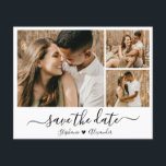 Budget Whimsical Calligraphie Photo Enregistrer La<br><div class="desc">Élégant budget Moderne Minimaliste Calligraphie Script 3 Collage de photos Enregistrer les cartes de dates en noir et blanc. Ce design romantique et délicat est parfait pour un mariage moderne. Caractéristiques 3 (trois) grille photo collage, une calligraphie whimsical dans la main lettré style swash queue police avec coeur d'amour. Facile...</div>