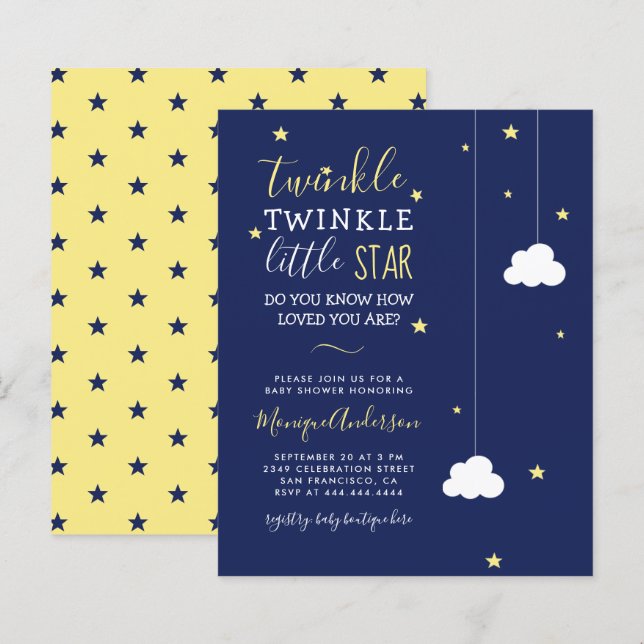 Budget Whimsical Twinkle Baby shower Little Star (Devant / Derrière)