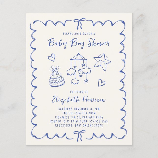 Budget Whimsical Wavy Frame Baby Boy Shower Invita (Devant)