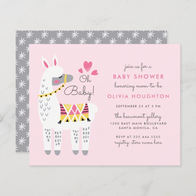 Budget Whimsstel Pastel Rose Llama Oh Baby shower (Devant / Derrière)