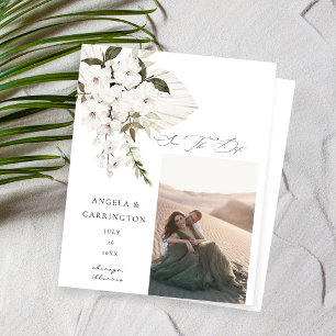Budget White Boho Floral Photo Enregistrer la date