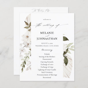 Budget White Boho Floral Wedding Programme