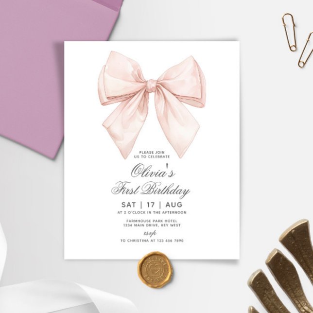Budget White Bow Invitation d'anniversaire (Créateur téléchargé)
