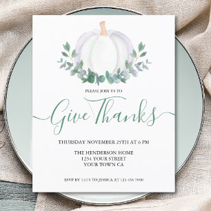 Budget White Citrouille Thanksgiving Invitation
