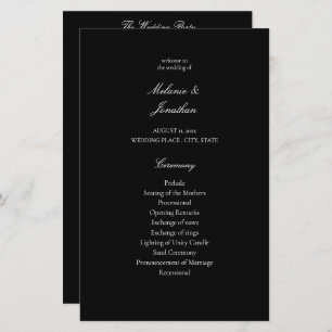 Budget White Elegant Wedding Programme - Black MED