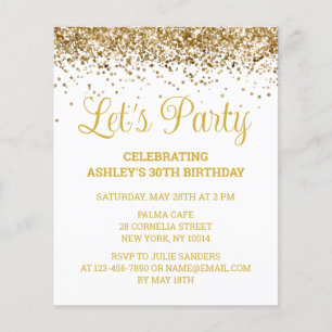 Budget White & Gold 30th Birthday Party Invitation