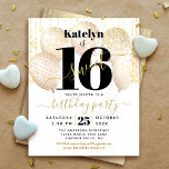 Budget White Gold Parties scintillant Sweet 16 Bal<br><div class="desc">"Bonne Douce 16". Faites-nous parvenir cette invitation de fête unique, simple, festive, moderne et personnalisée pour un événement à retenir. La typographie noire et la typographie audacieuse, graphique et manuscrite recouvrent des ballons d'or et des lampes à cordes brillantes d'or sur un arrière - plan blanc sophistiqué. Personnalisez le texte...</div>