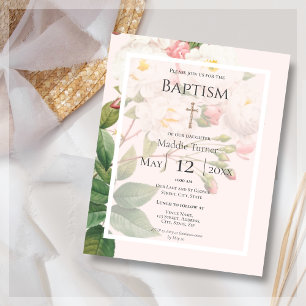 Budget White Rose Baptême Invitation