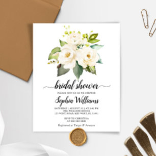 Budget White Rose Fleurs Bridal Douche Invitation