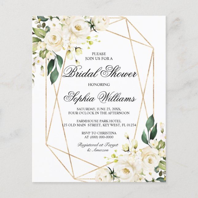 Budget White Rose & Green Bridal Shower Invitation (Devant)