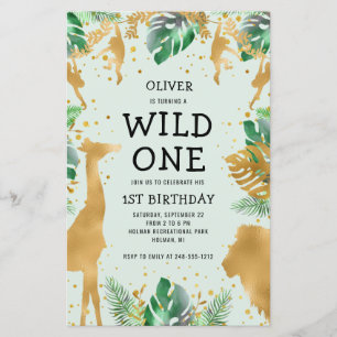 Budget Wild One Green Gold Safari Invitation