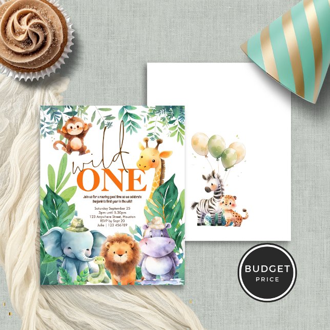 Budget Wild One Jungle Animaux 1er Anniversaire (Front and back view)