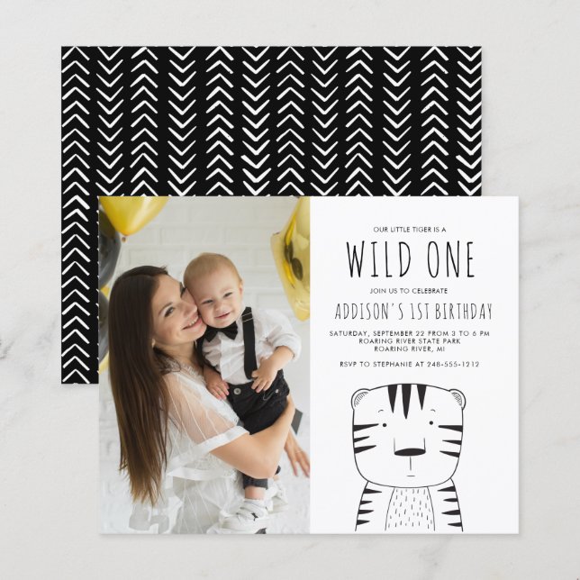 Budget Wild One Photo 1er Anniversaire Invitation (Devant / Derrière)