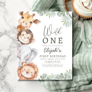 Budget Wild One Safari Boy's 1st Birthday Invitati