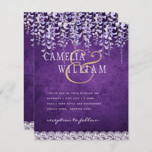 BUDGET Wisteria Purple Floral Lace Mariage INVITE